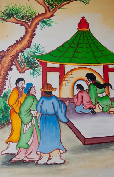 Китайская живопись на стене в китайском храме — стоковое фото