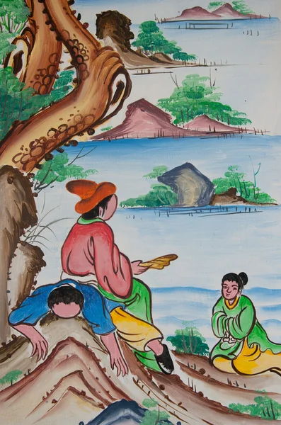 中国绘画在中国寺庙墙上 — 图库照片