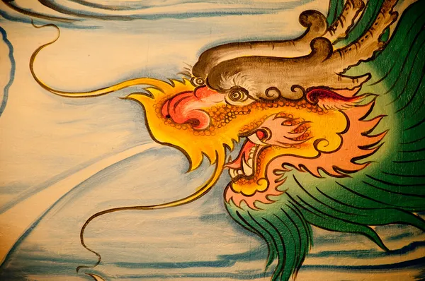 Pittura drago cinese su muro nel tempio cinese — Foto Stock