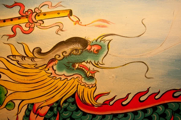 Pintura de dragón chino en la pared en templo chino —  Fotos de Stock