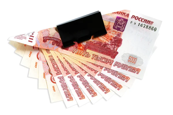 Bankbiljetten van Russische roebels op een witte achtergrond. — Stockfoto
