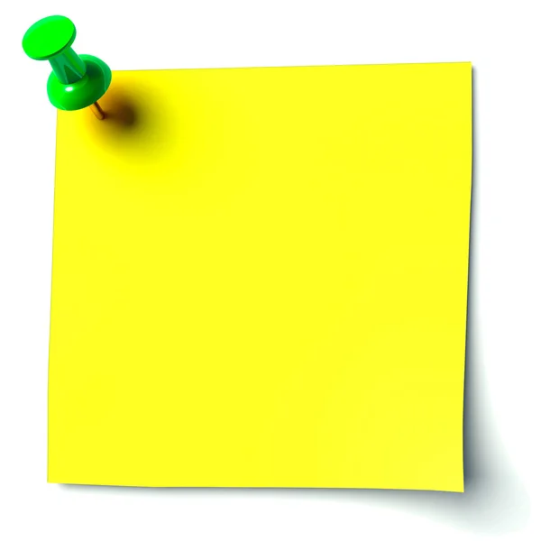 Yellow sticker attached drawing pin — Stock Photo, Image