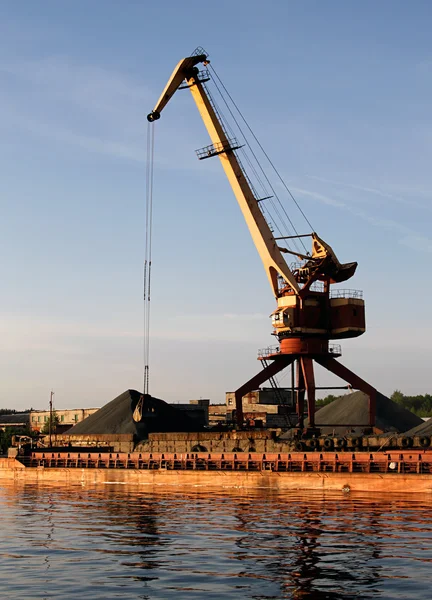 stock image Port bulk crane and barge