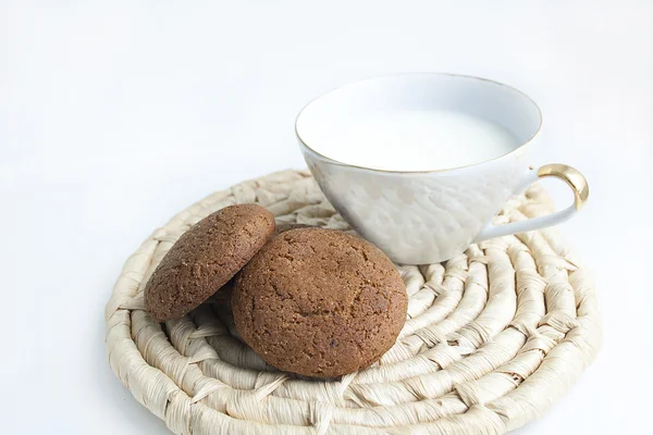 stock image Tasty chip cookies with cup of milk