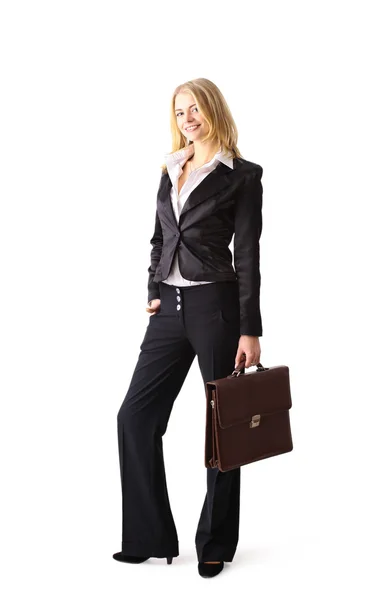 Mujer de negocios rubia tractiva llevando su estuche de documentos — Foto de Stock