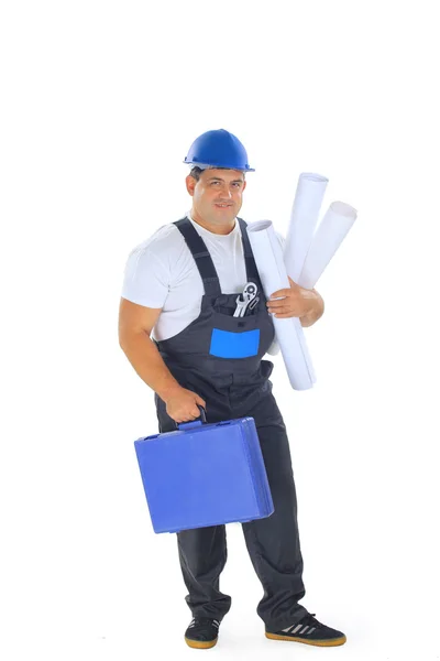 Mężczyzna builder z planów — Zdjęcie stockowe