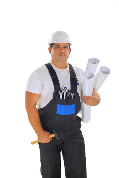 Construtor masculino com planos — Fotografia de Stock