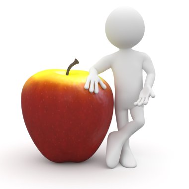 Man leaning on a huge red and yellow apple clipart