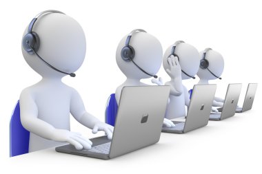 Employees working in a call center front view clipart