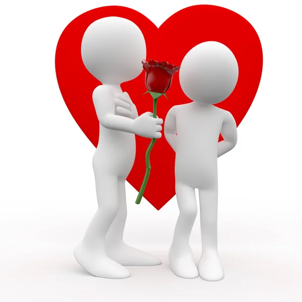 Muž dát ženě růži, znamení lásky — Stock fotografie