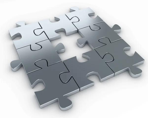 Pedaços de puzzle, com uma peça em falta no meio — Fotografia de Stock