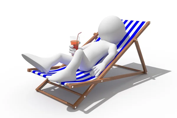 Tourist lying on a deck chair drinking a soda — Stock Photo, Image
