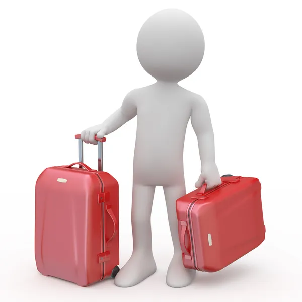 2 つの赤いワゴン スーツケースで待っている男スタンド — ストック写真