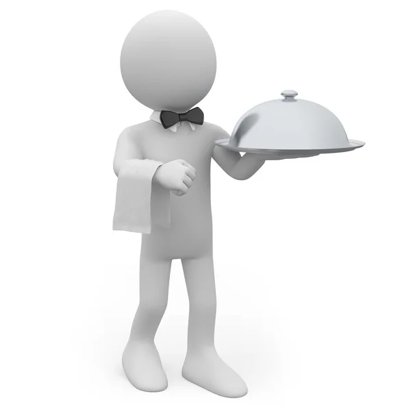 Kelner z srebrna taca w ręku — Zdjęcie stockowe