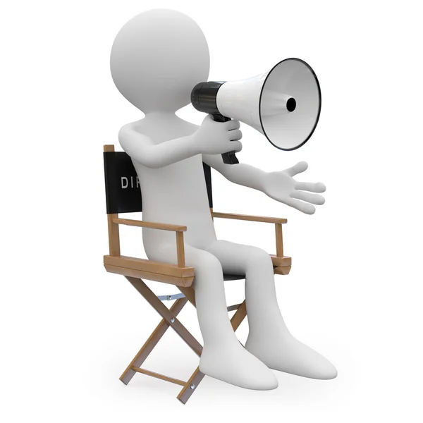 Film director sitting in a chair with a megaphone — Stock Photo, Image