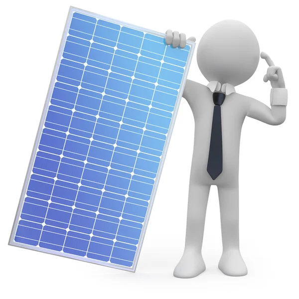 Hombre sosteniendo un panel solar — Foto de Stock