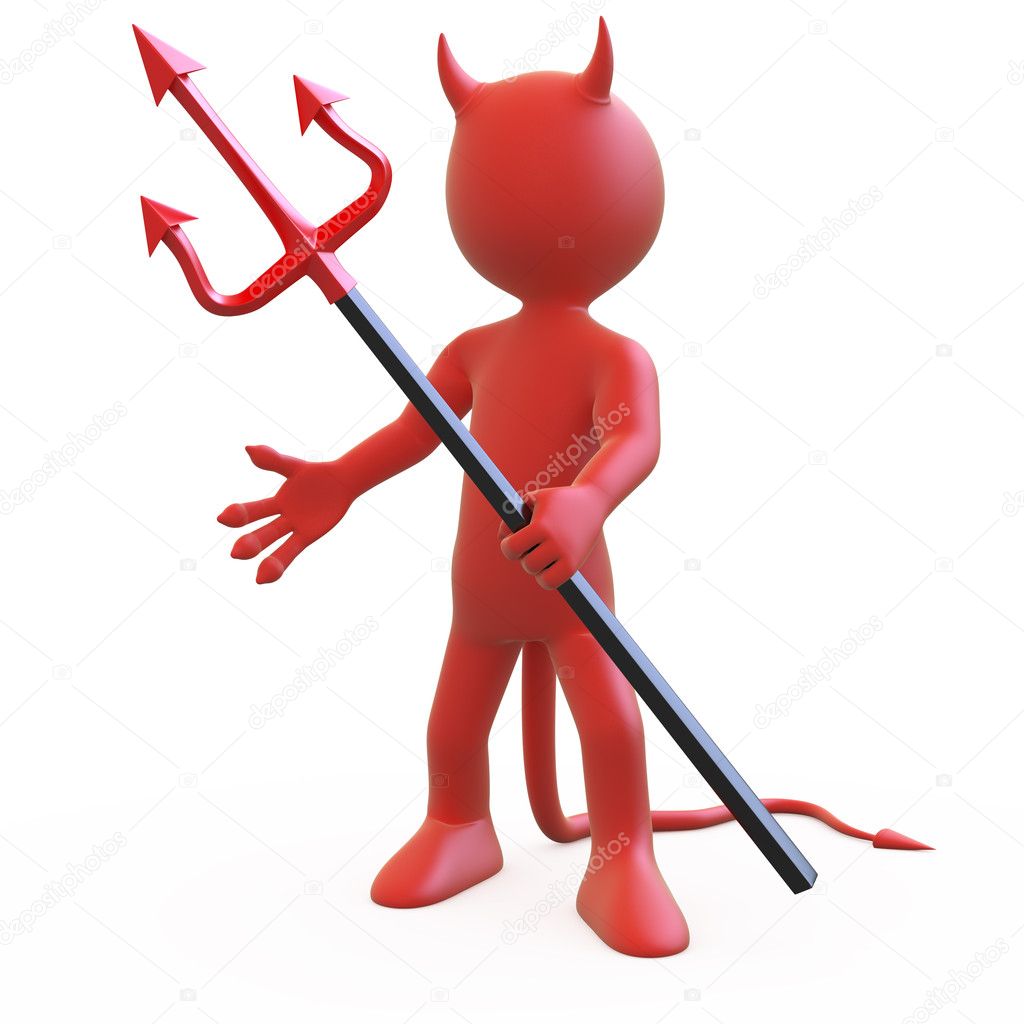 Devil posing threatening with his red and black trident