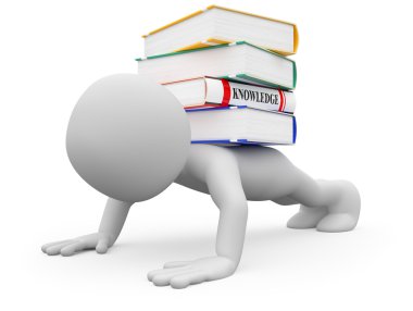 Man doing push-ups with several books on the back clipart