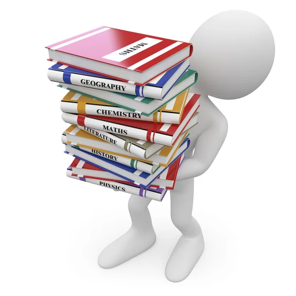 Uczeń z dużą ilością książek — Zdjęcie stockowe