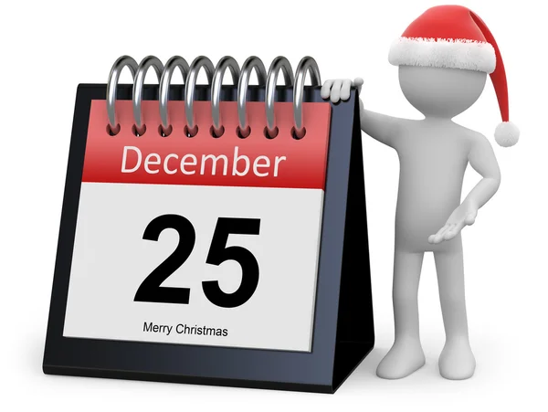 stock image Man with Santa hat leaning on a huge calendar