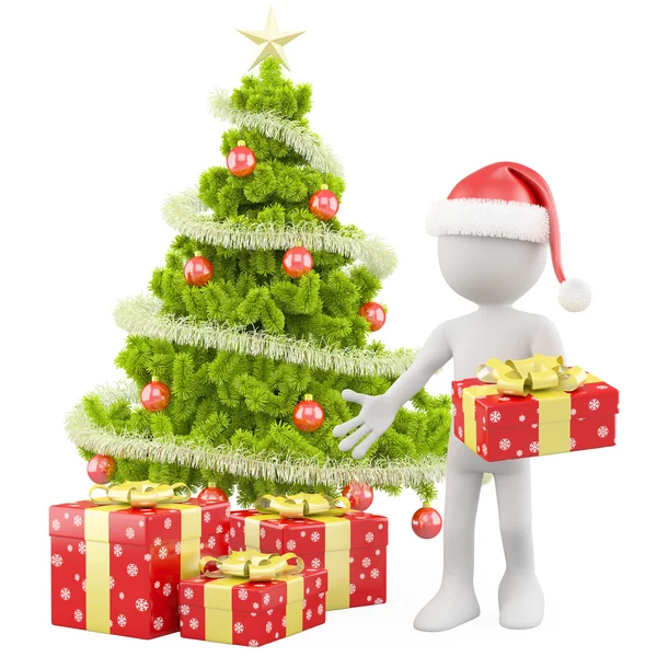 Santa Claus con un árbol de Navidad y algunos regalos rojos de Navidad —  Fotos de Stock