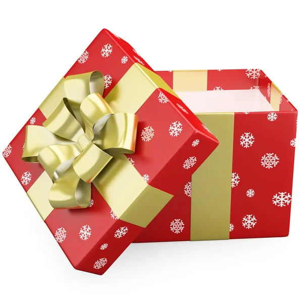A red Christmas gift open with a gold ribbon — Stock Photo, Image