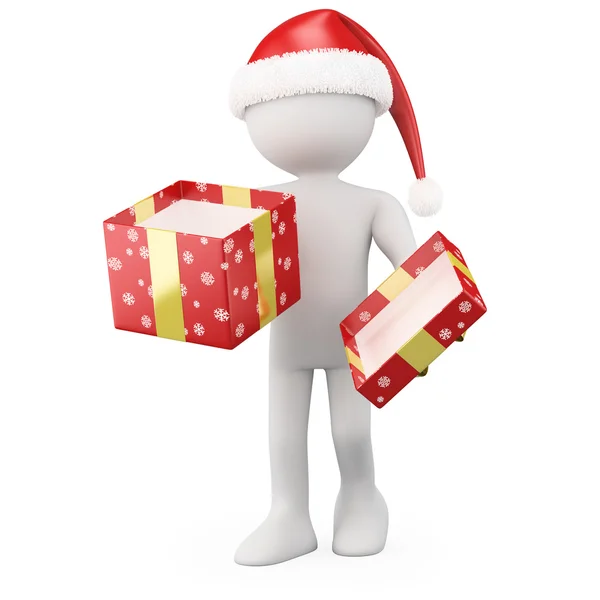 Babbo Natale con in mano una confezione regalo aperta — Foto Stock
