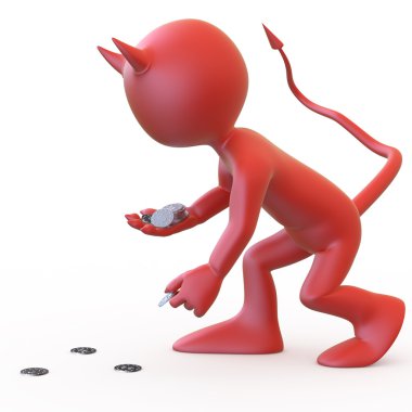 Devil leaving a path of dollar coins clipart