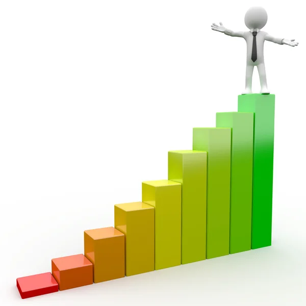 3D Human on top of a bar chart — Stock Photo, Image
