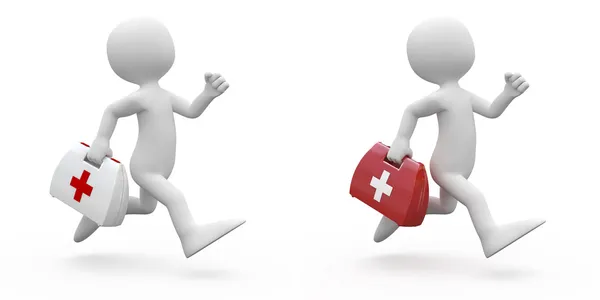 Man running with first aid kit, in two colors — Stock Photo, Image