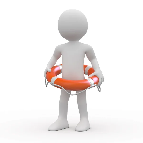 腰にオレンジ色の救命浮輪を持つ男 — ストック写真