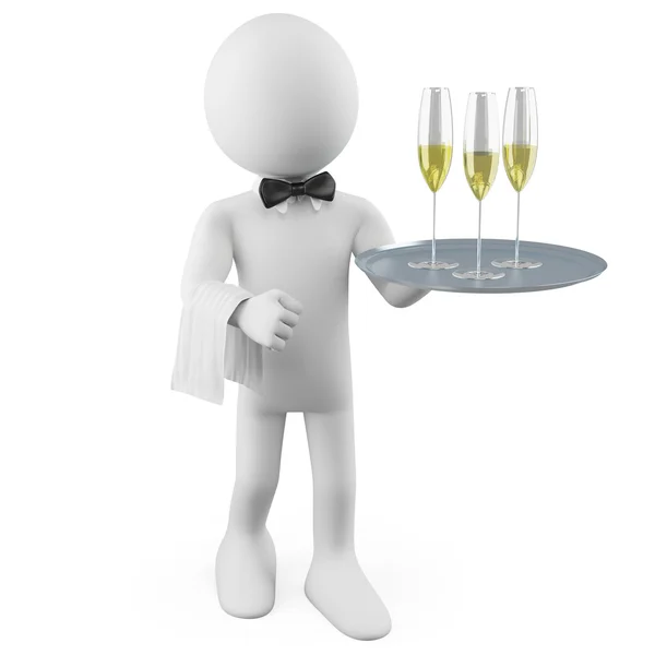 Waiter with a tray with three glasses of champagne — Stock Photo, Image