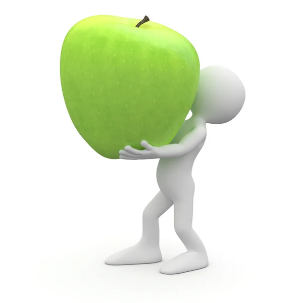 Muž nesoucí velké zelené jablko — Stock fotografie