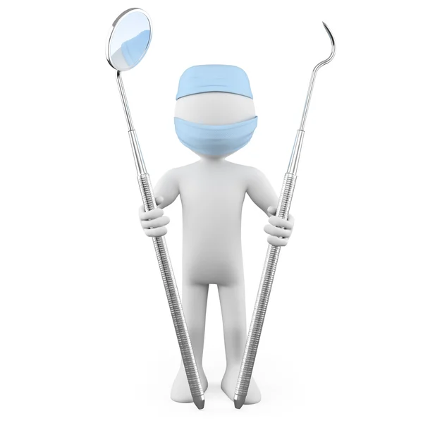 Dentist standing with mouth mirror and periodontal scaler — Stock Photo, Image