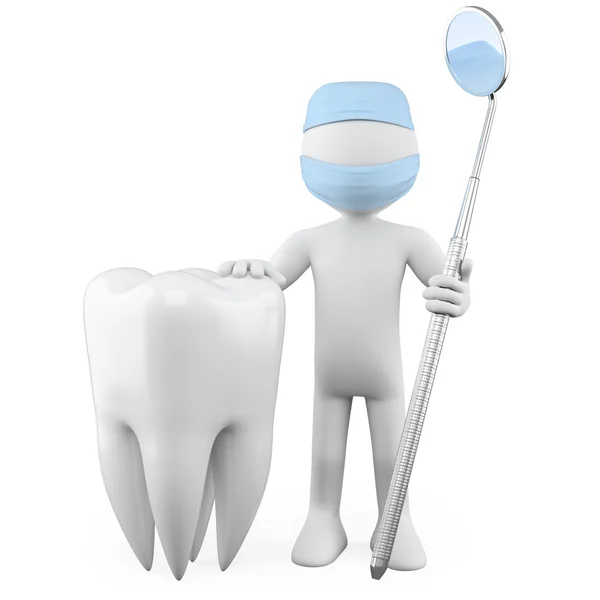 Dentist with a tooth and a mouth mirror — Stock Photo, Image