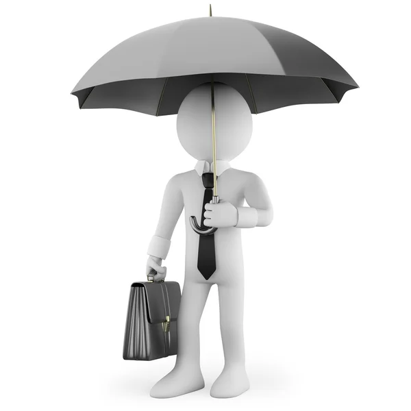 Businessman with an umbrella and a briefcase waiting — Stock Photo, Image