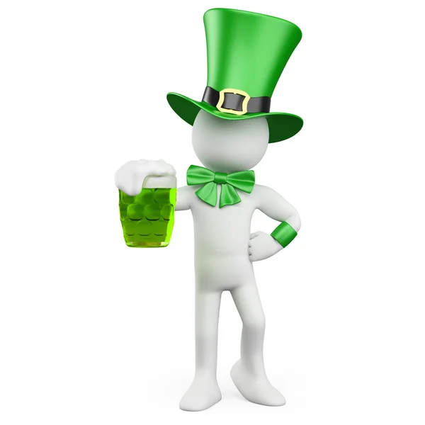 Людина святкування Дня Святого Patrick з зеленим пивом і капелюшок — стокове фото