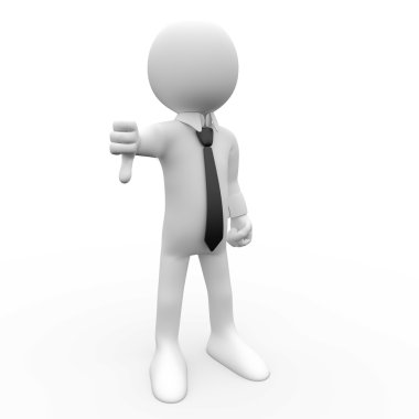 3D human with thumb down, with shirt and tie clipart