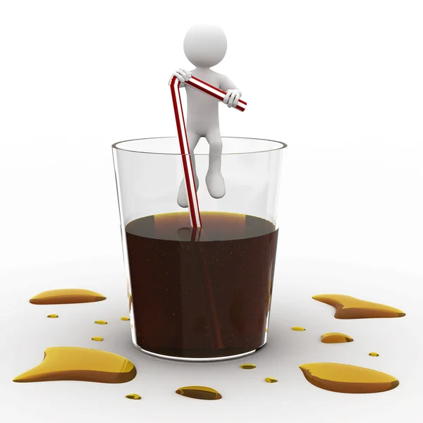 Man sitting in a giant glass of cola — Stock Photo, Image