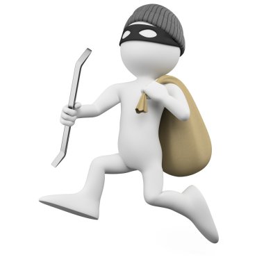 Thief running with a crowbar and a sack clipart
