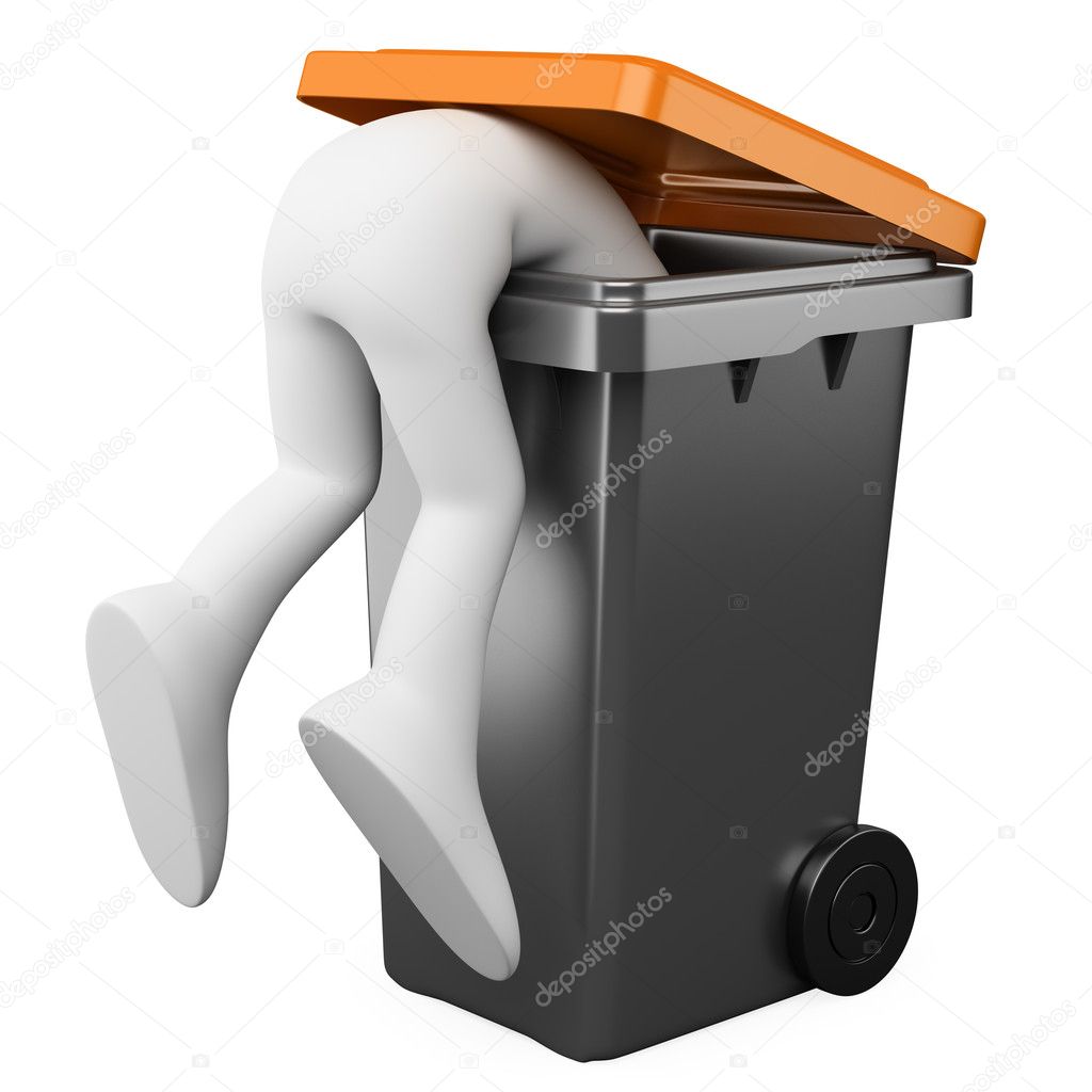 3D person looking for something in a bin