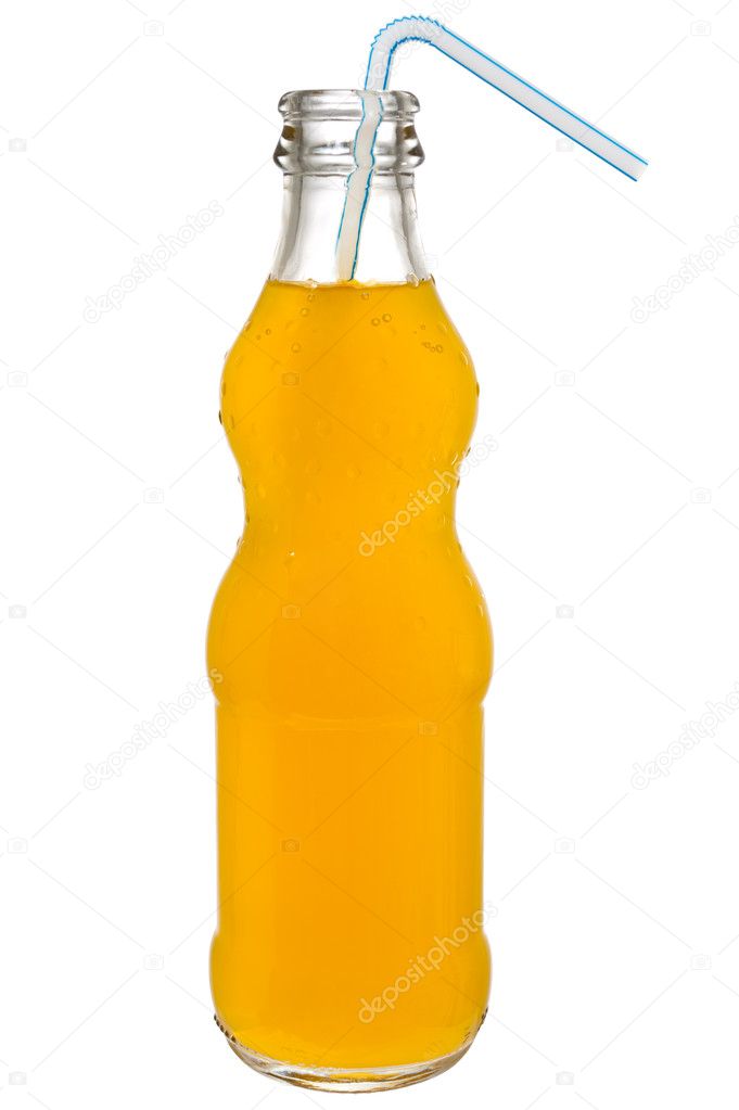 Bottle of soda with straw