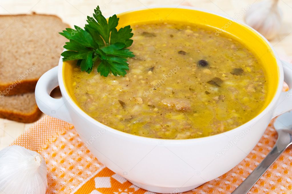 Georgian soup with meat and rice