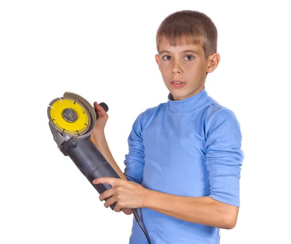 Boy with a grinder — Stock Photo, Image