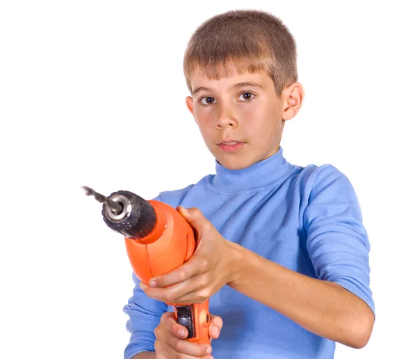 Boy with a drill — Stock Photo, Image