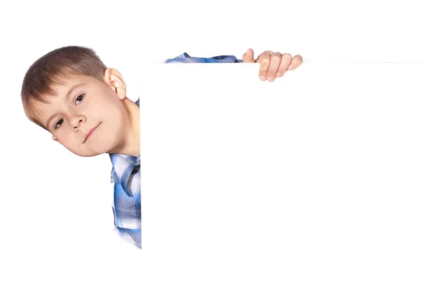 Niño con una pancarta blanca —  Fotos de Stock
