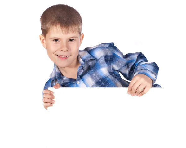 Çocuk beyaz bir afiş — Stok fotoğraf