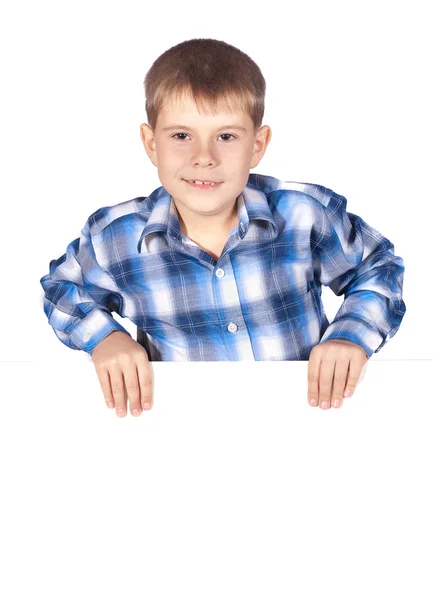 Çocuk beyaz bir afiş — Stok fotoğraf