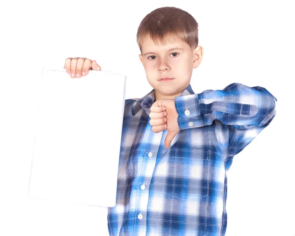 Pojke med en vit banderoll — Stockfoto