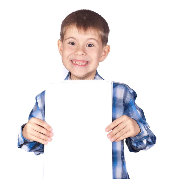 Boy with a white banner — Stock Photo, Image
